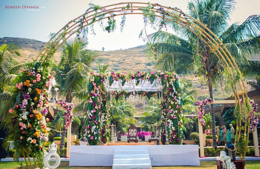 Latest wedding Mandap Decor Trend - decoration with Foliage and colourful flowers