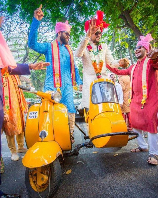 unique dulha entry on scooter with sidecar