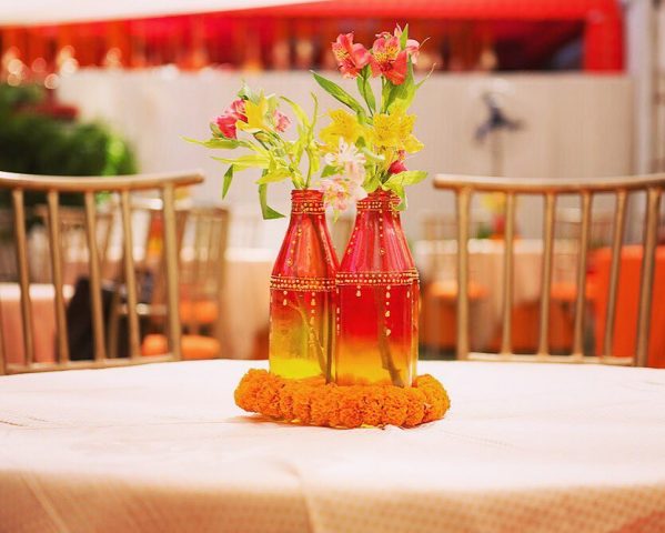 colored bottles centrepiece