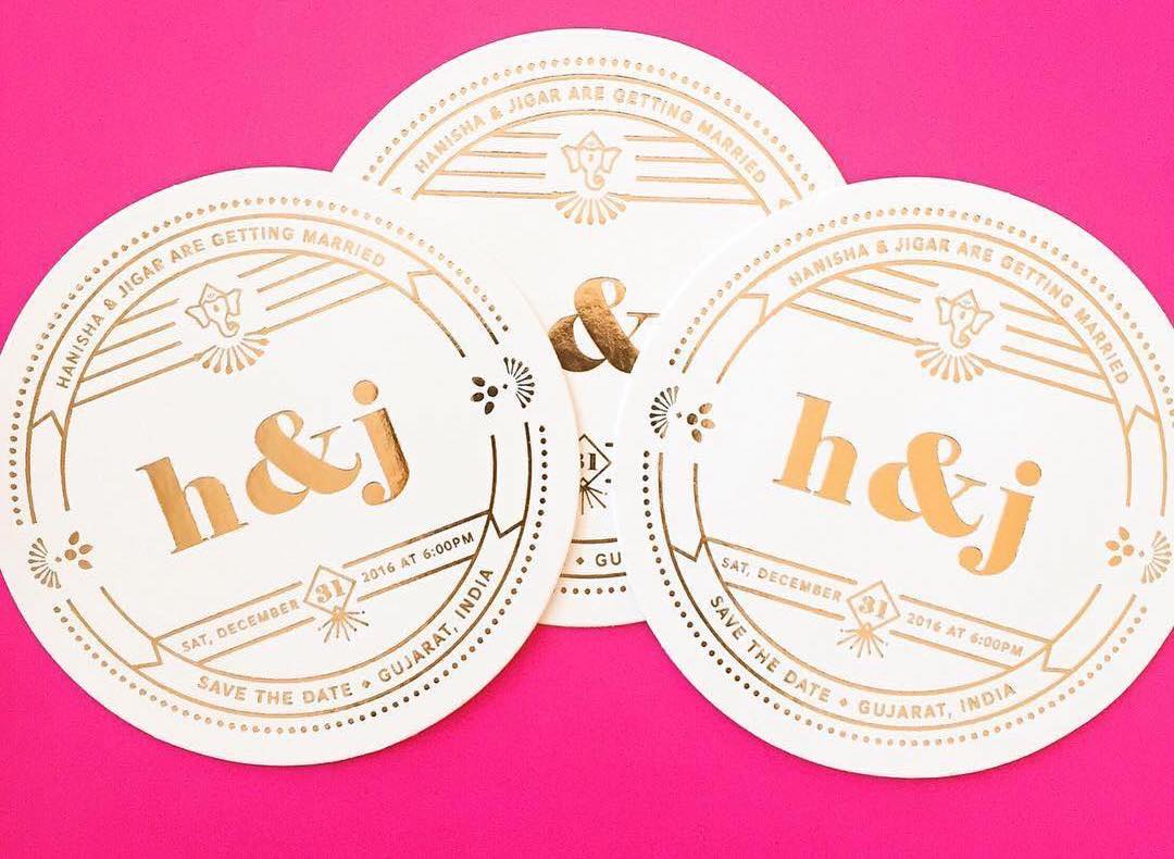 coasters as Save The Date wedding invitations