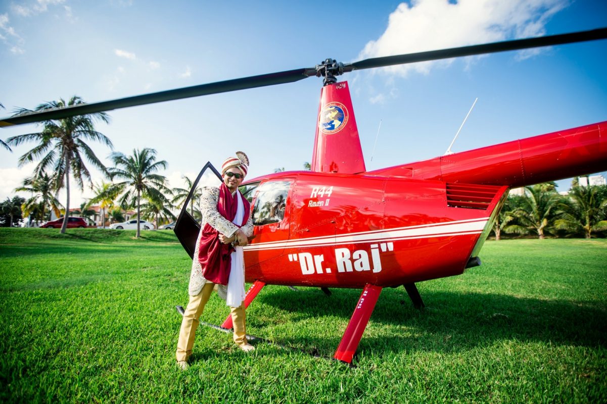 Cool groom entry in helicopter