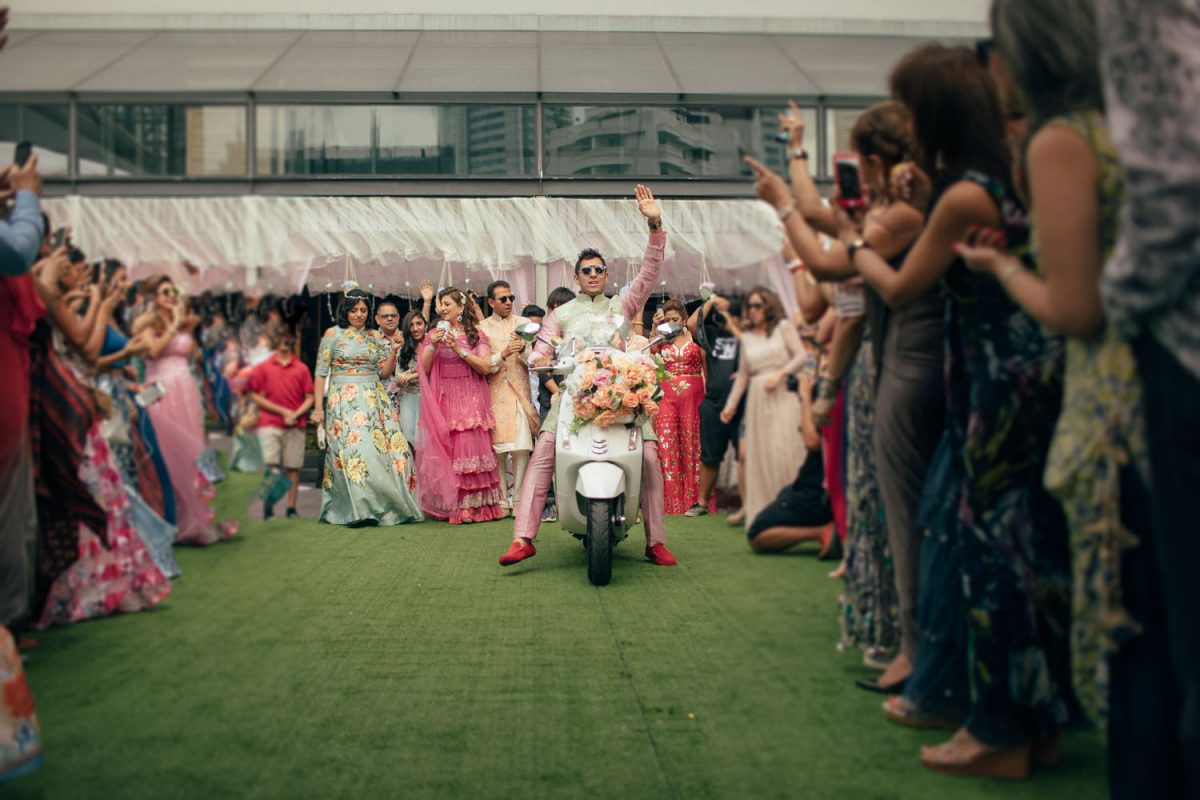 groom entry ideas - on a scooter at his Mehendi ceremony